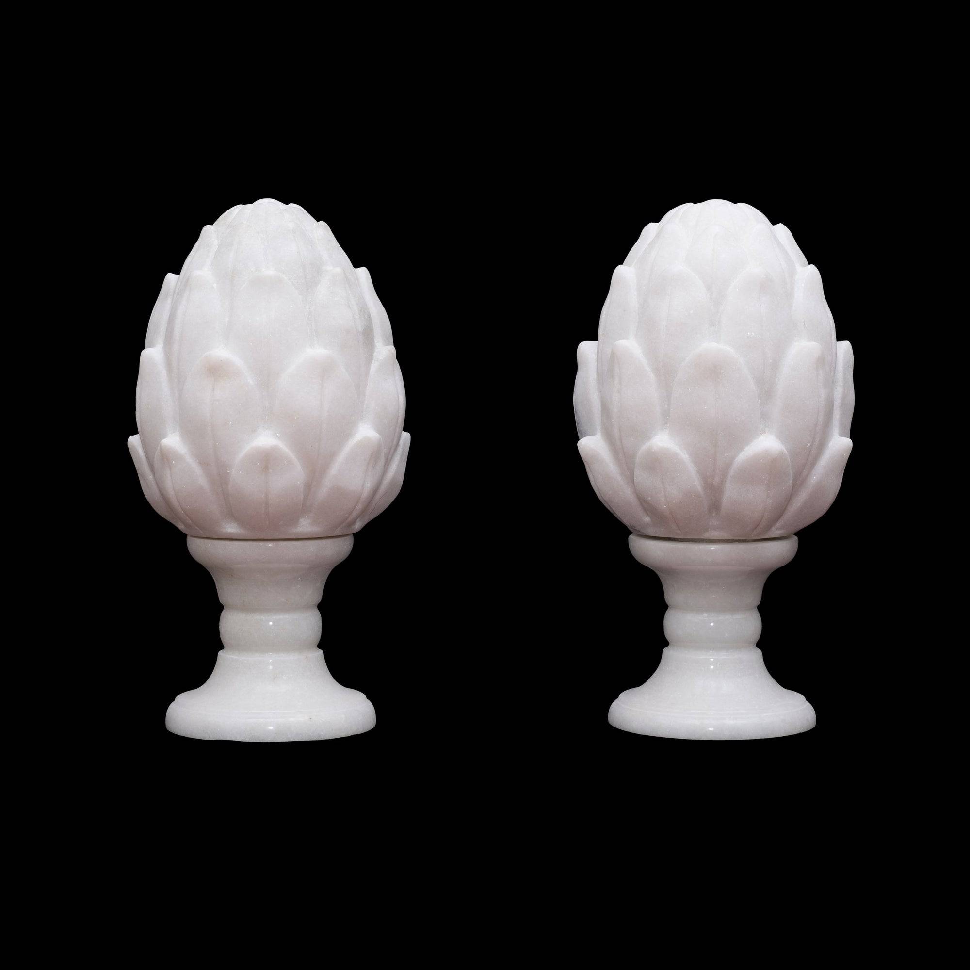 Marble Pinecone / Pineapple Pair (White) - 13 x 12 x 12inc - India shopping