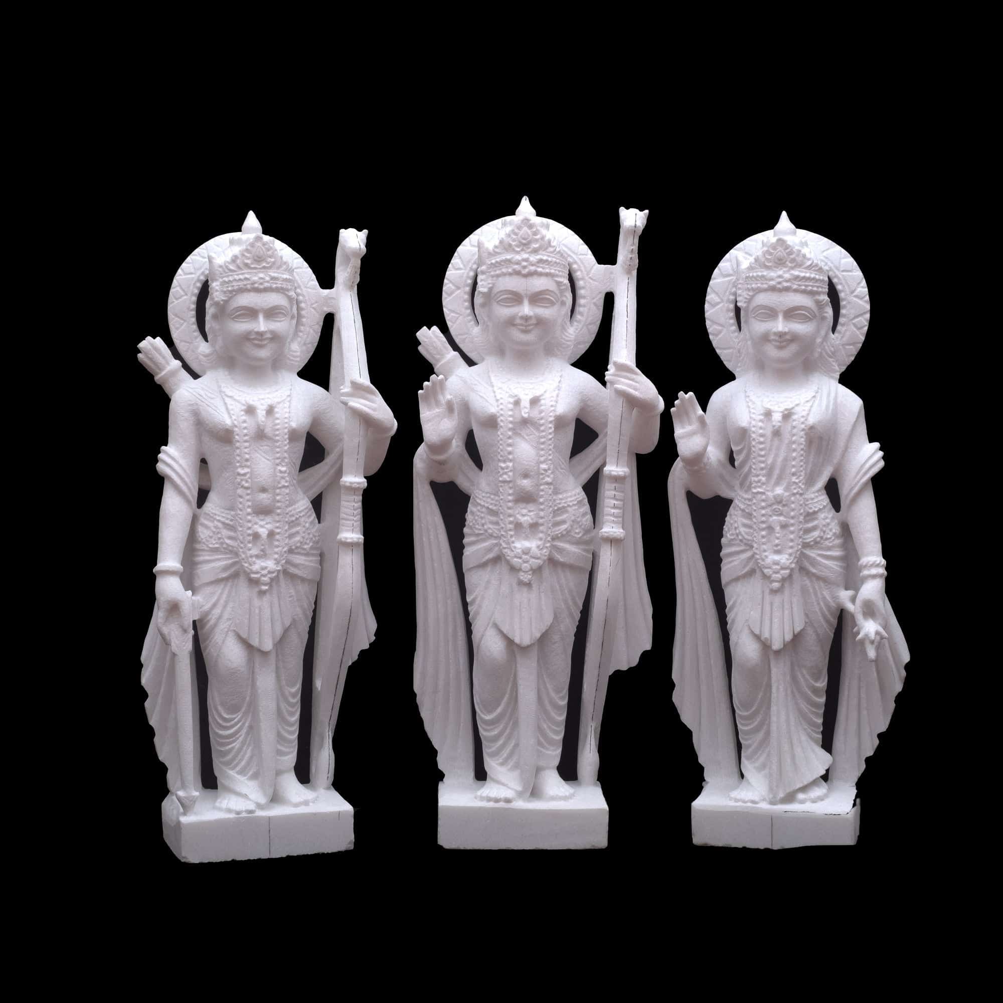 Marble Ram His Wife Sita and Lakshman For Temple And Home - 30 x 12 x 6 inches - India shopping