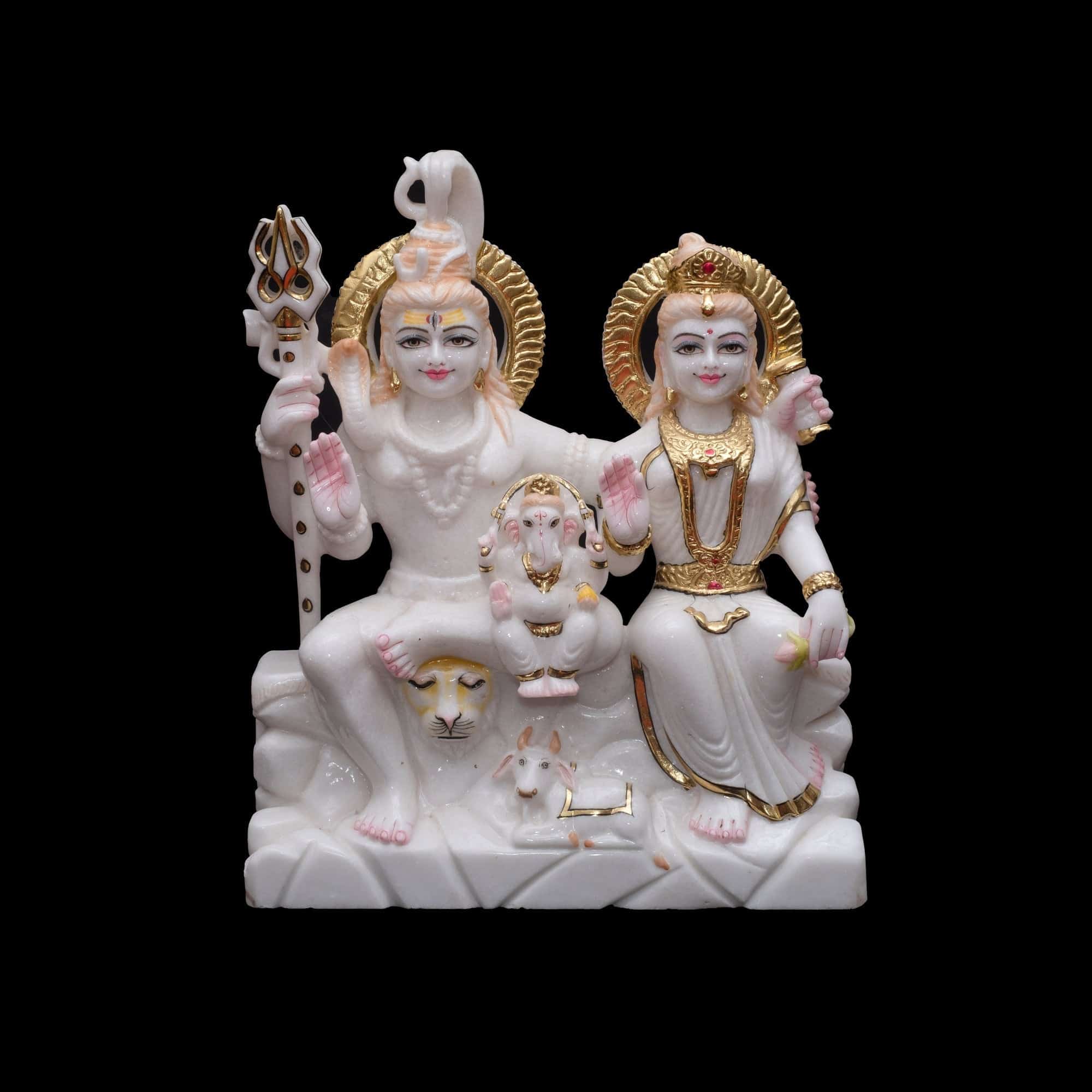 White Marble Shiv Parivar - 28 x 23 x 7 inches - India shopping