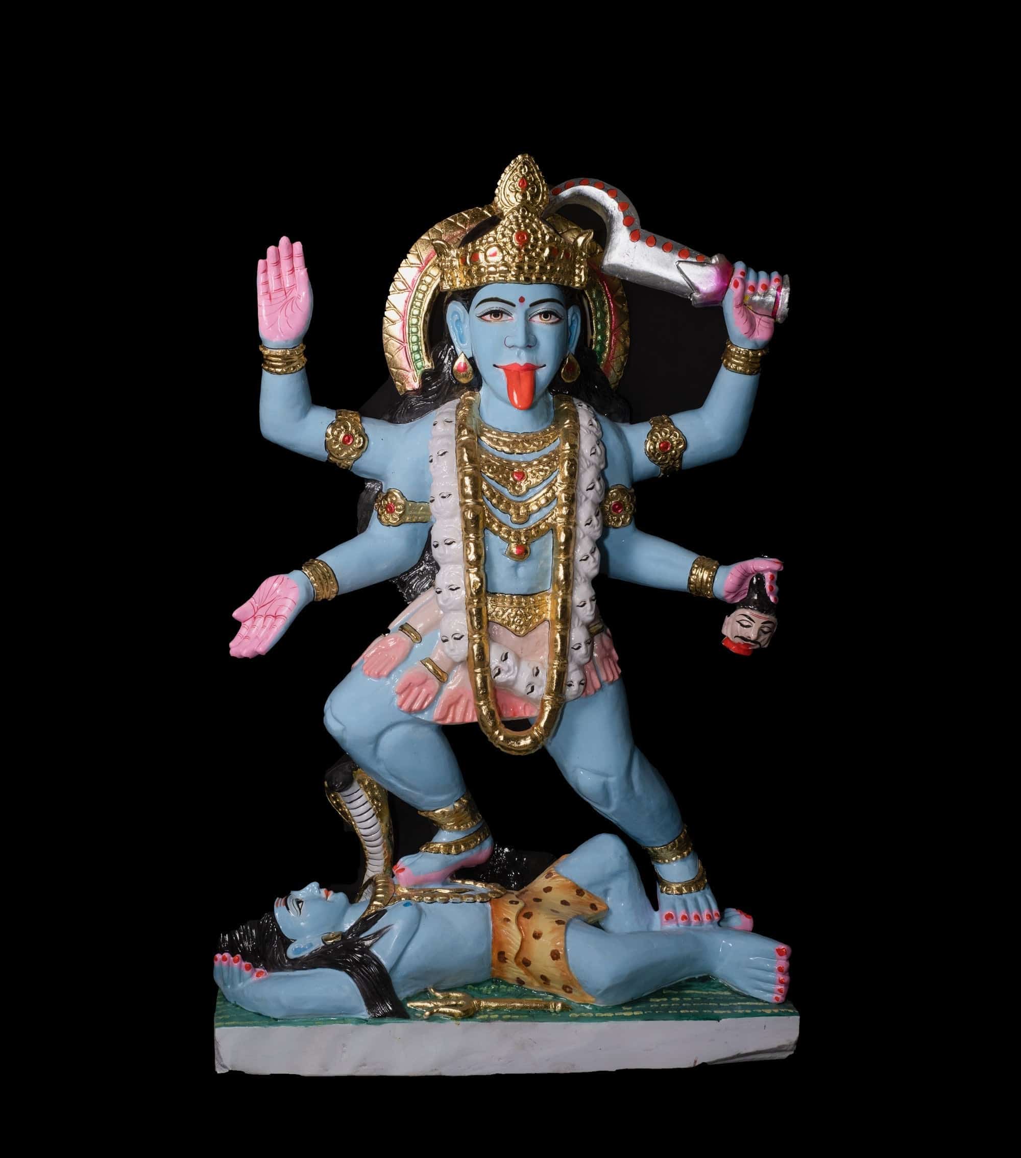 Alwar Marble Handpainted Mahakali Statue Standing on Shiv Ji - 49 x 31 x 10 inches - India shopping