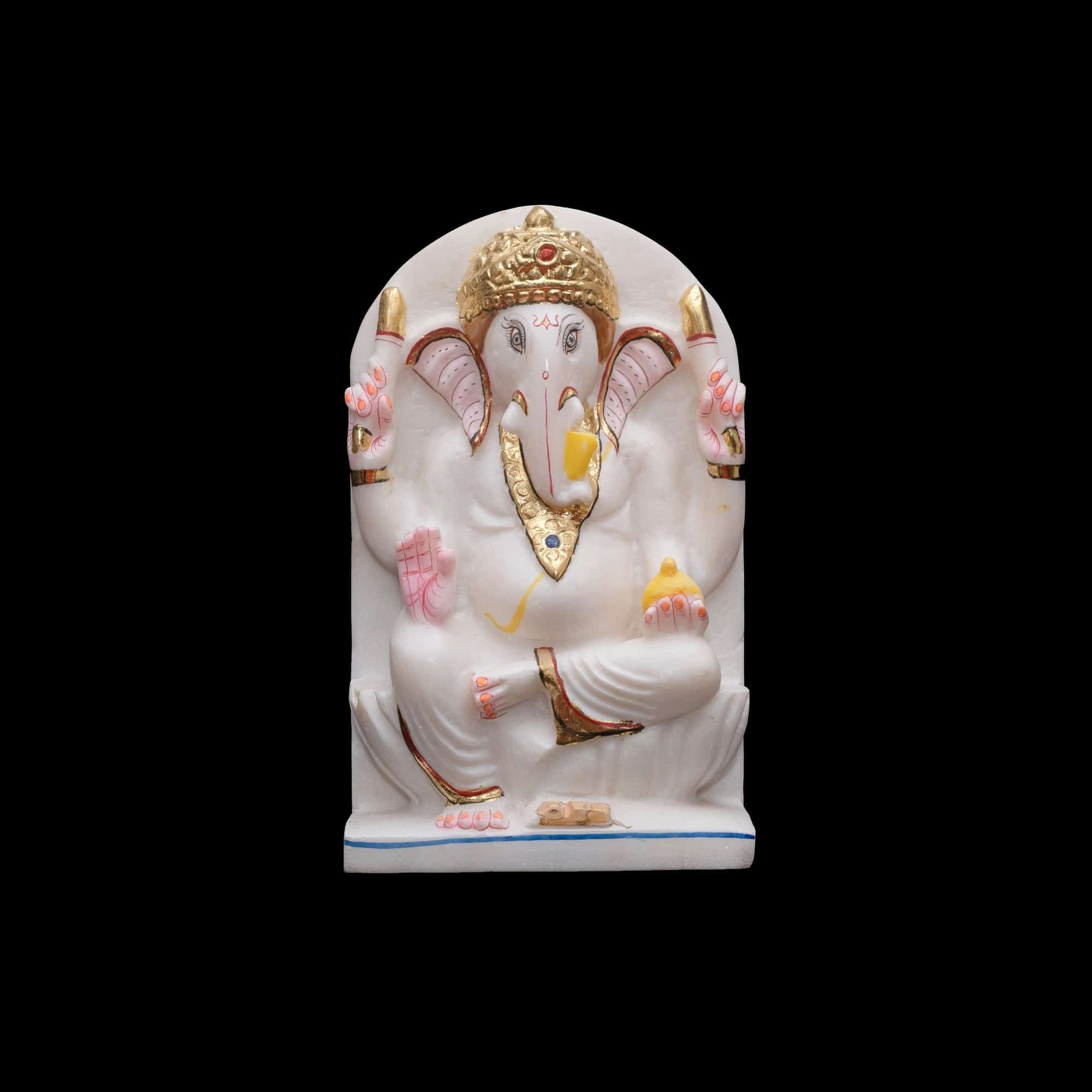 Ganesh Marble Statue In Framed Marble For Temple Home Office - 12 x 8 x 3 inches - India shopping