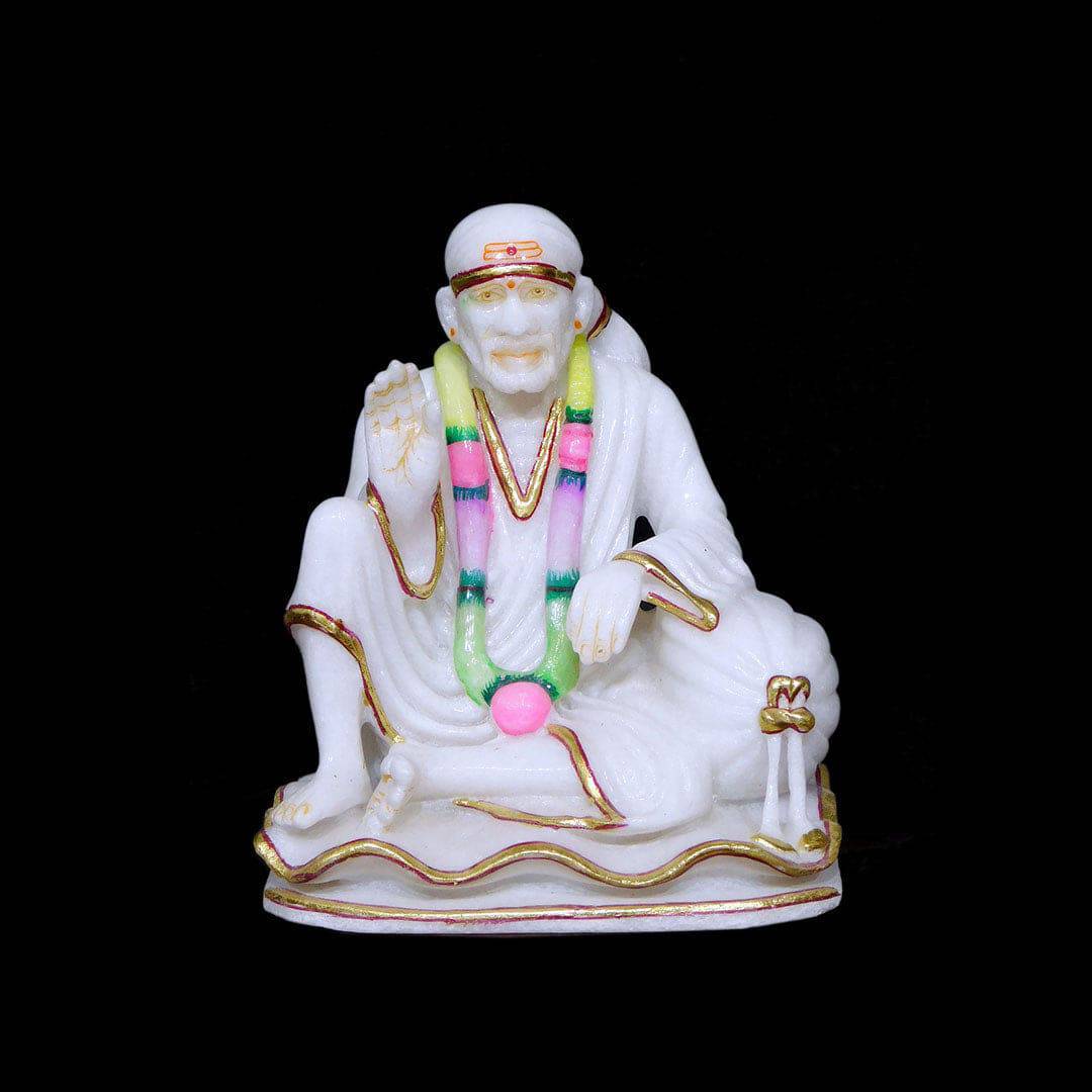 Sai Baba on Floor Marble Statue - 9 x 7 x 5 inches - India shopping