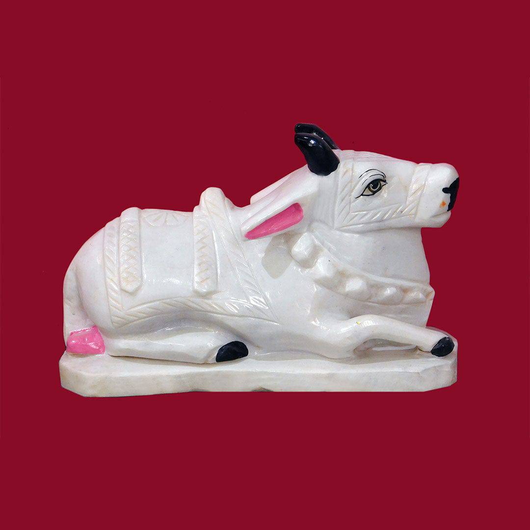 Nandi Marble Statue (Makrana) - 6 x 12 x 5 inches - India shopping