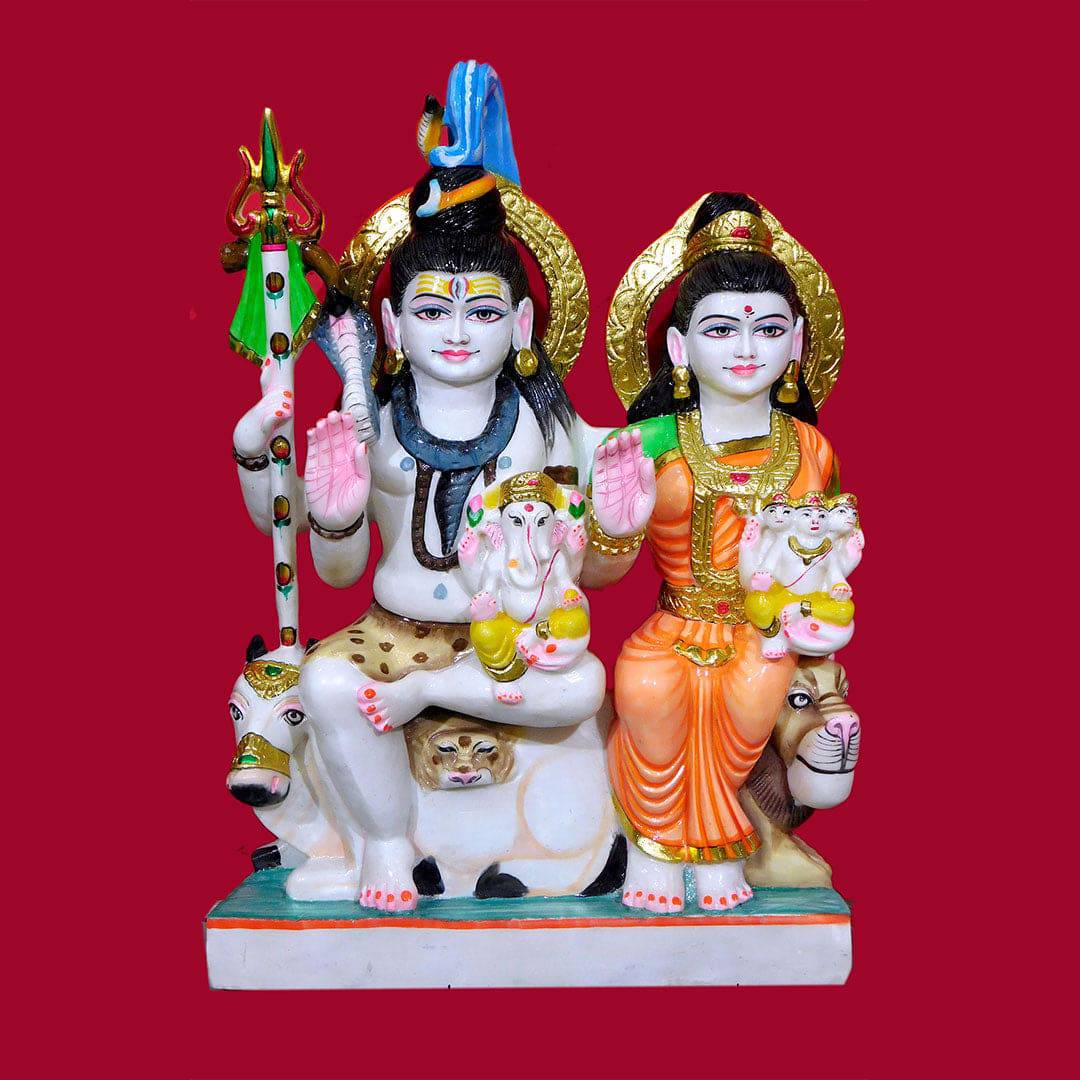 Shiv Pariwar (Gaurishankar) White Marble Statue For Temple - 36 x 24 x 12 inches - India shopping