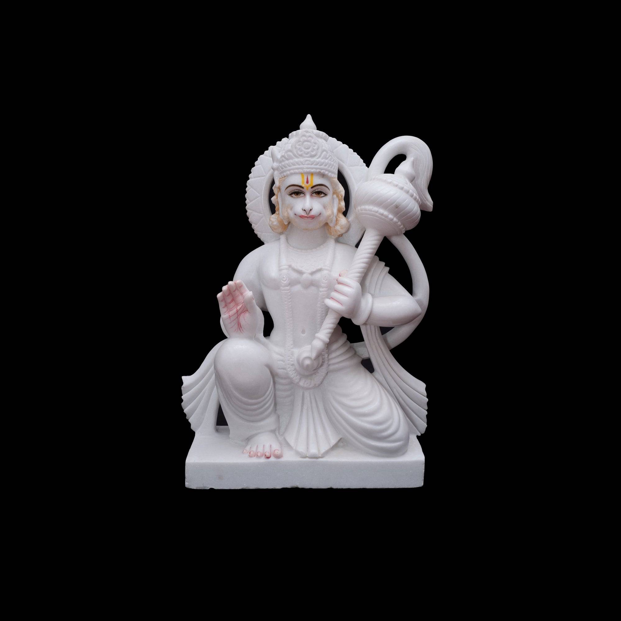 Marble Lord Hanuman Statue In Sitting Position With Giving Aashirwaad/Bless - 30 x 20 x 8 inches - India shopping