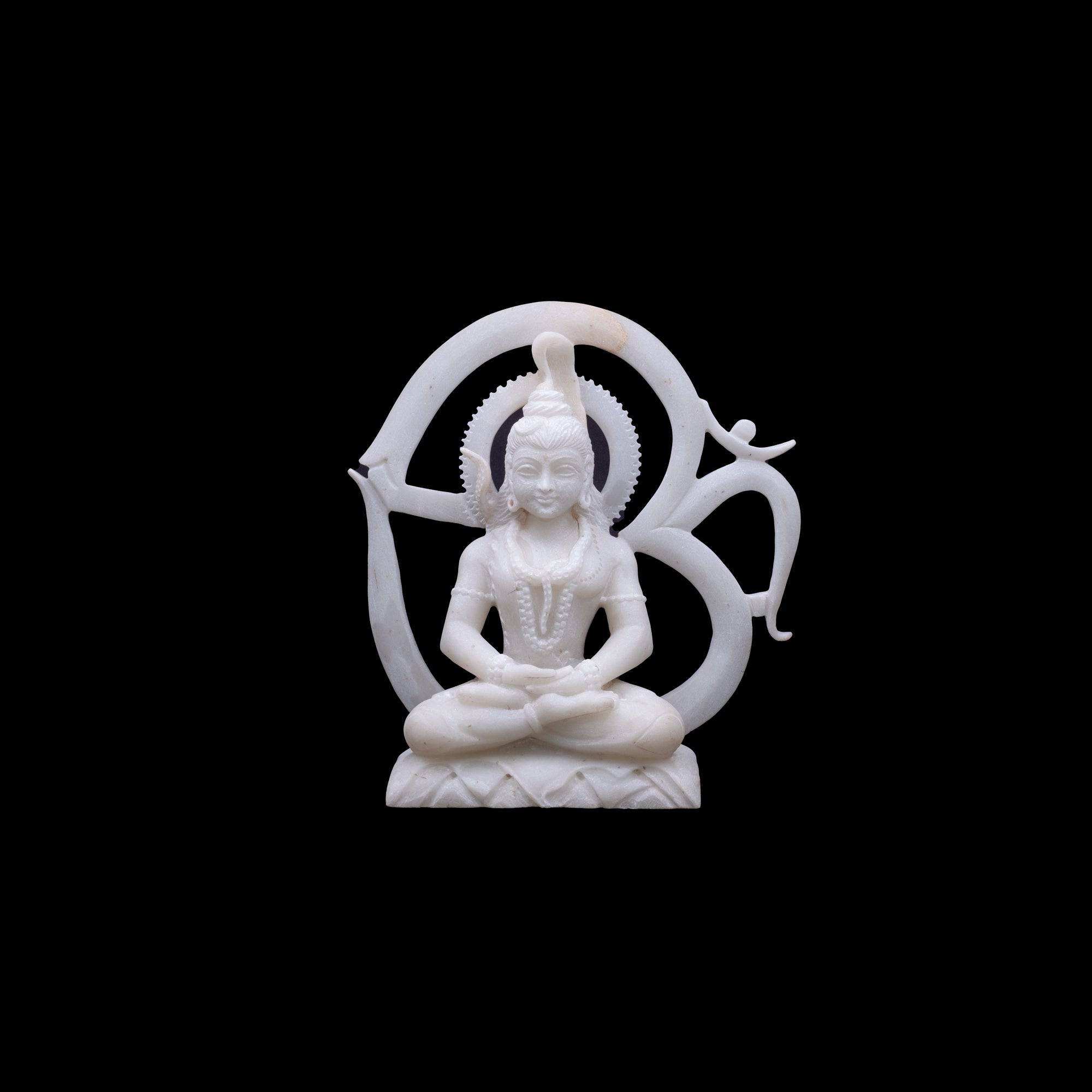 Marble Shiv Ji Statue in Sitting with Om in the background - 14 x 13 x 4 inches - India shopping