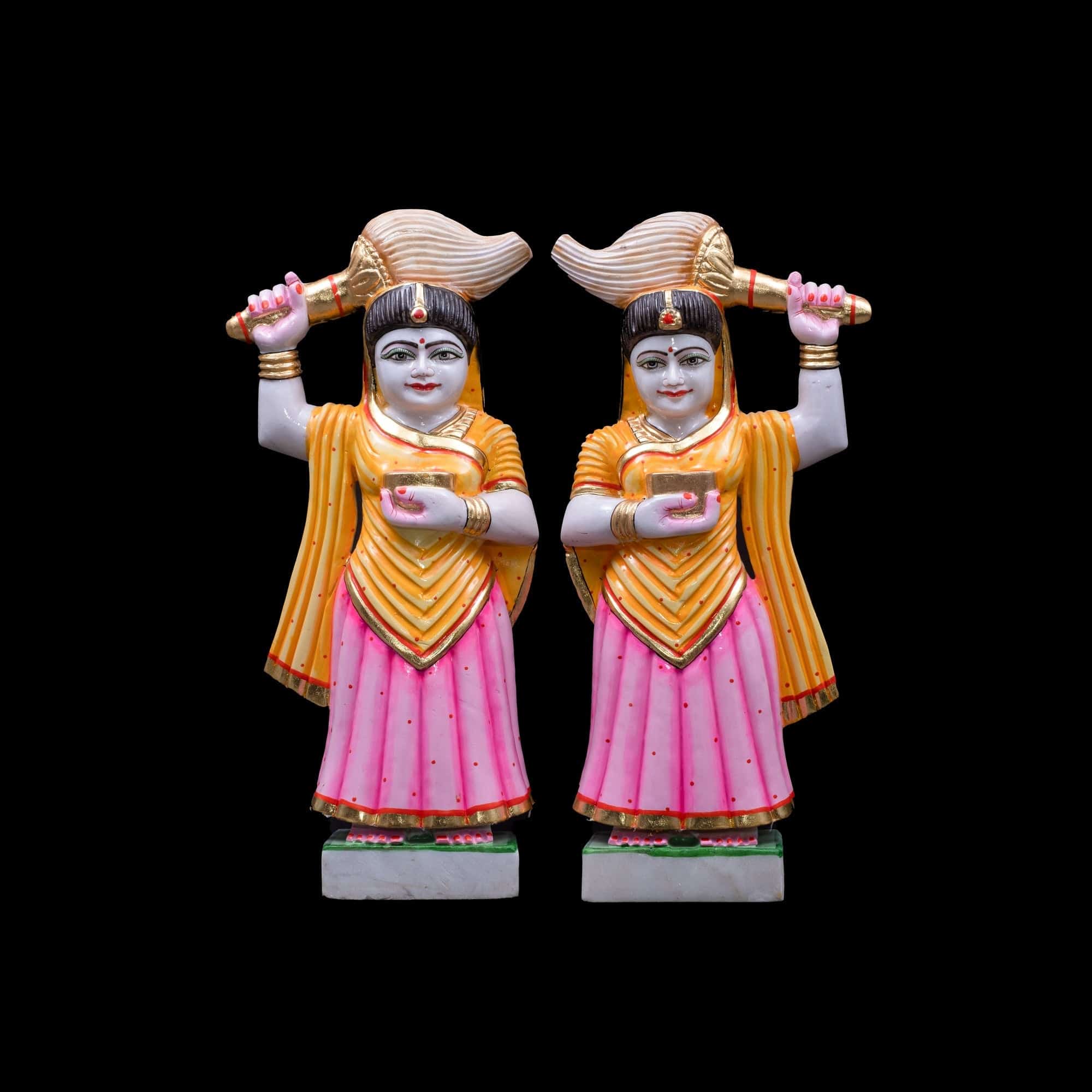 Riddhi Siddhi Marble Statue (Pink and yellow) - 26 x 12 x 5 inches - India shopping