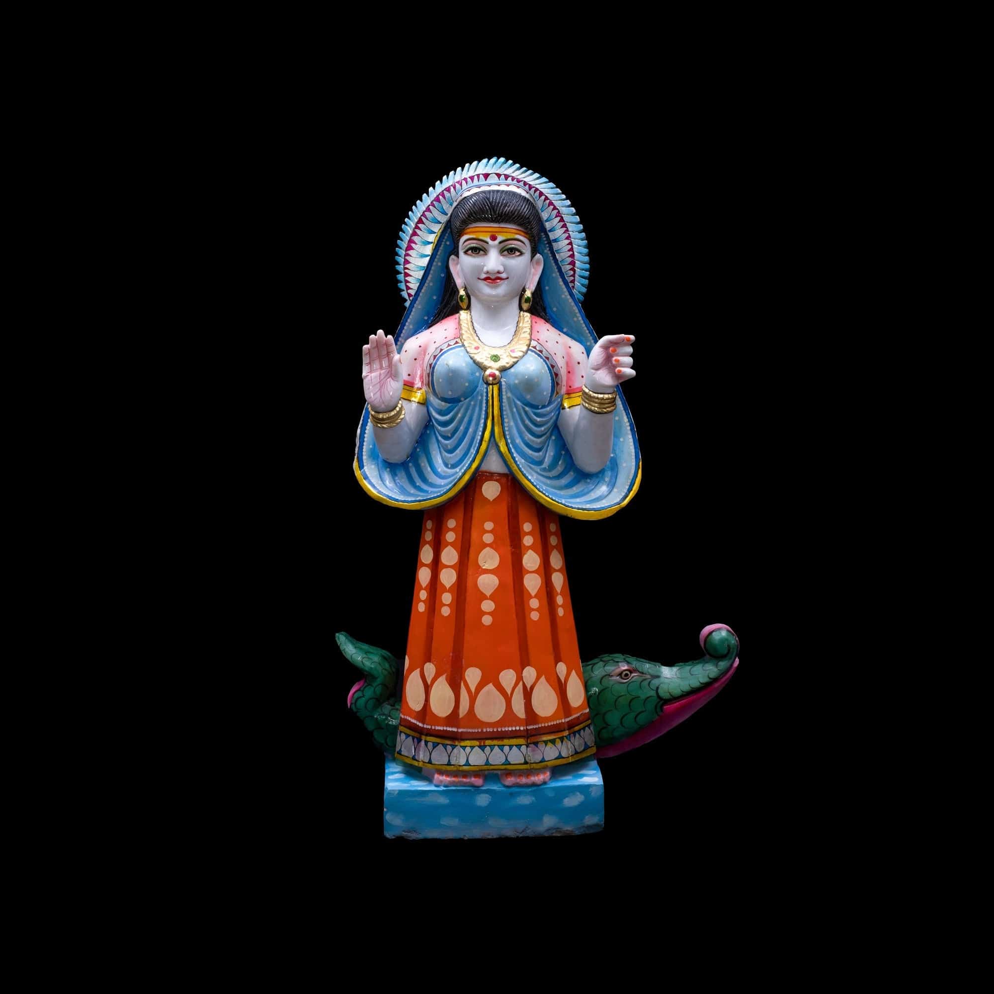 Ganga Ji Marble Statue Riding Makara - 36 x 15 x 8 - India shopping