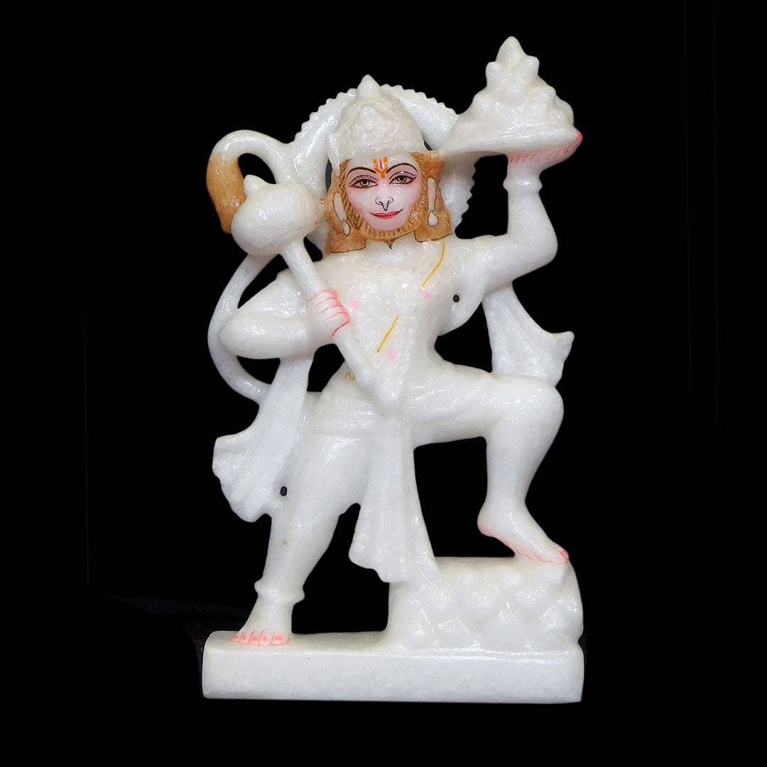 Veer Hanuman Ji Makrana White Marble Statue - 10 x 6 x 3 inches - India shopping