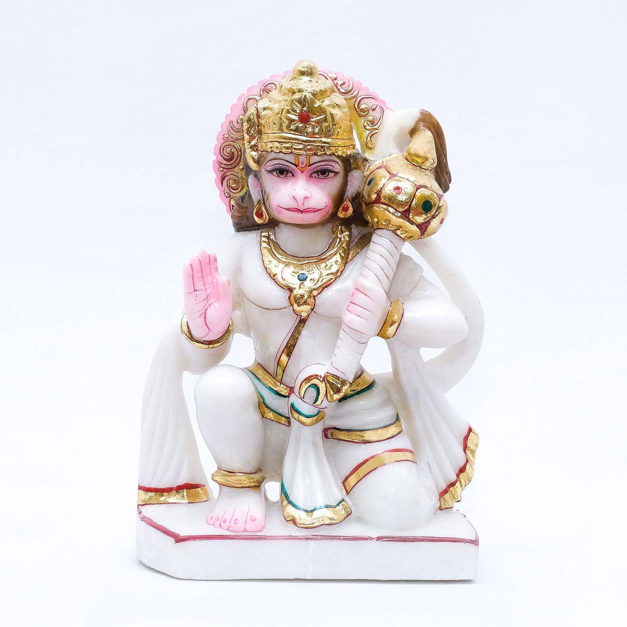 Sitting Hanuman Ji With Gada in Hand Beautifull Makrana Marble Statue - 10 x 6 x 3 inches - India shopping