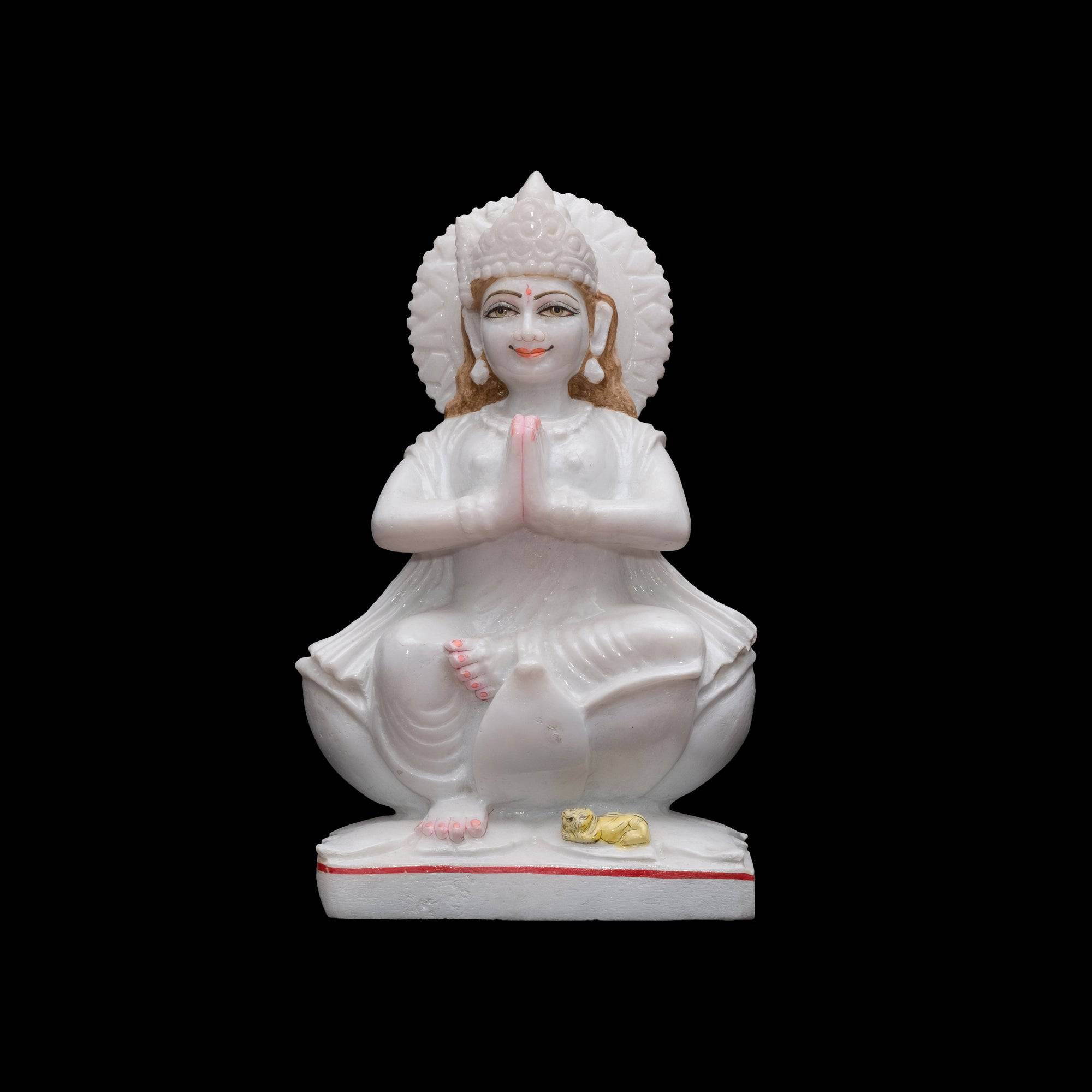 Marble Goddess Parvati on White Lotus Aasan in Namaste Position Statue - 12 x 7 x 4 inches - India shopping