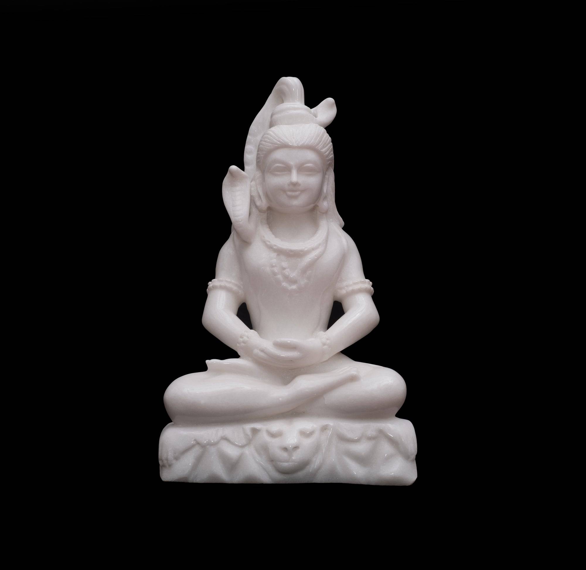 Pure White Marble Shiv Ji Statue in Setting Position - 20 x 12 x 7 inches - India shopping