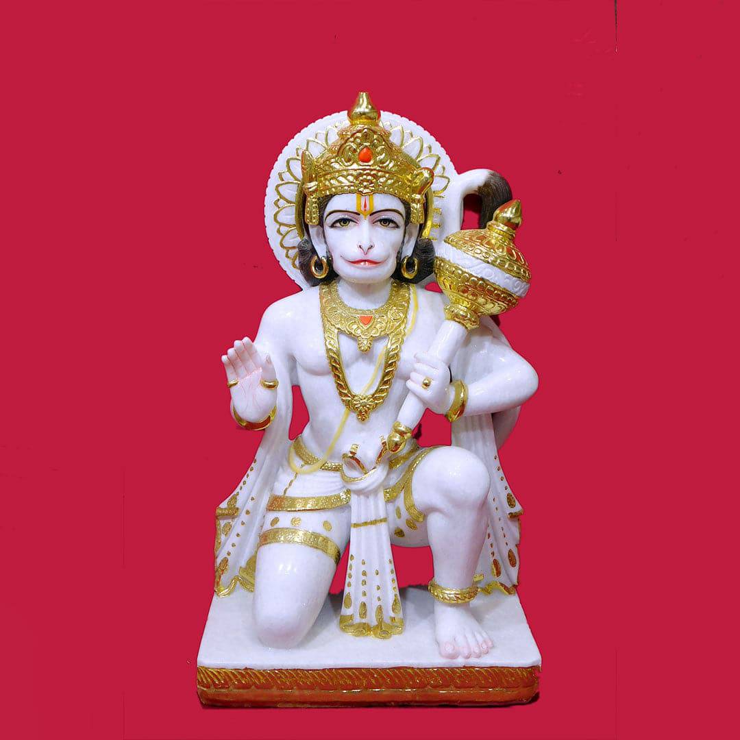 Sitting Aashirwad Hanuman Ji with Gadda Marble Statue (Vietnam) - 36 x 24 x 12 inches - India shopping