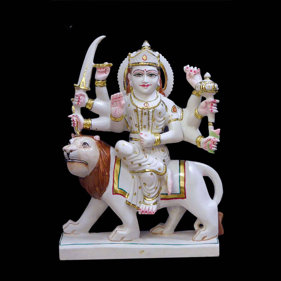 Durga Mata Marble Statue (Makrana) - 18 x 12 x 5 inches - India shopping