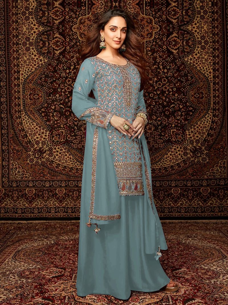 Chinon Silk Suit With Embroidery Work | Ready To Wear