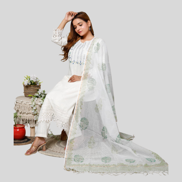 Women's Embroidery  Suit With Kota Doria dupatta