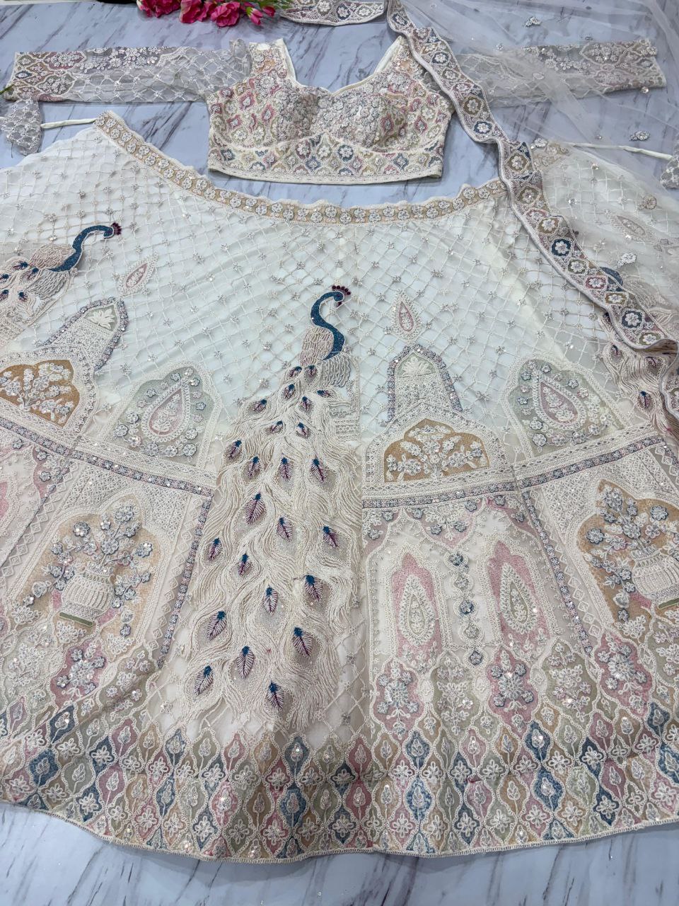 Wedding Wear Peacock Lehenga Choli With Thread Embroidery Work | Ready To Wear