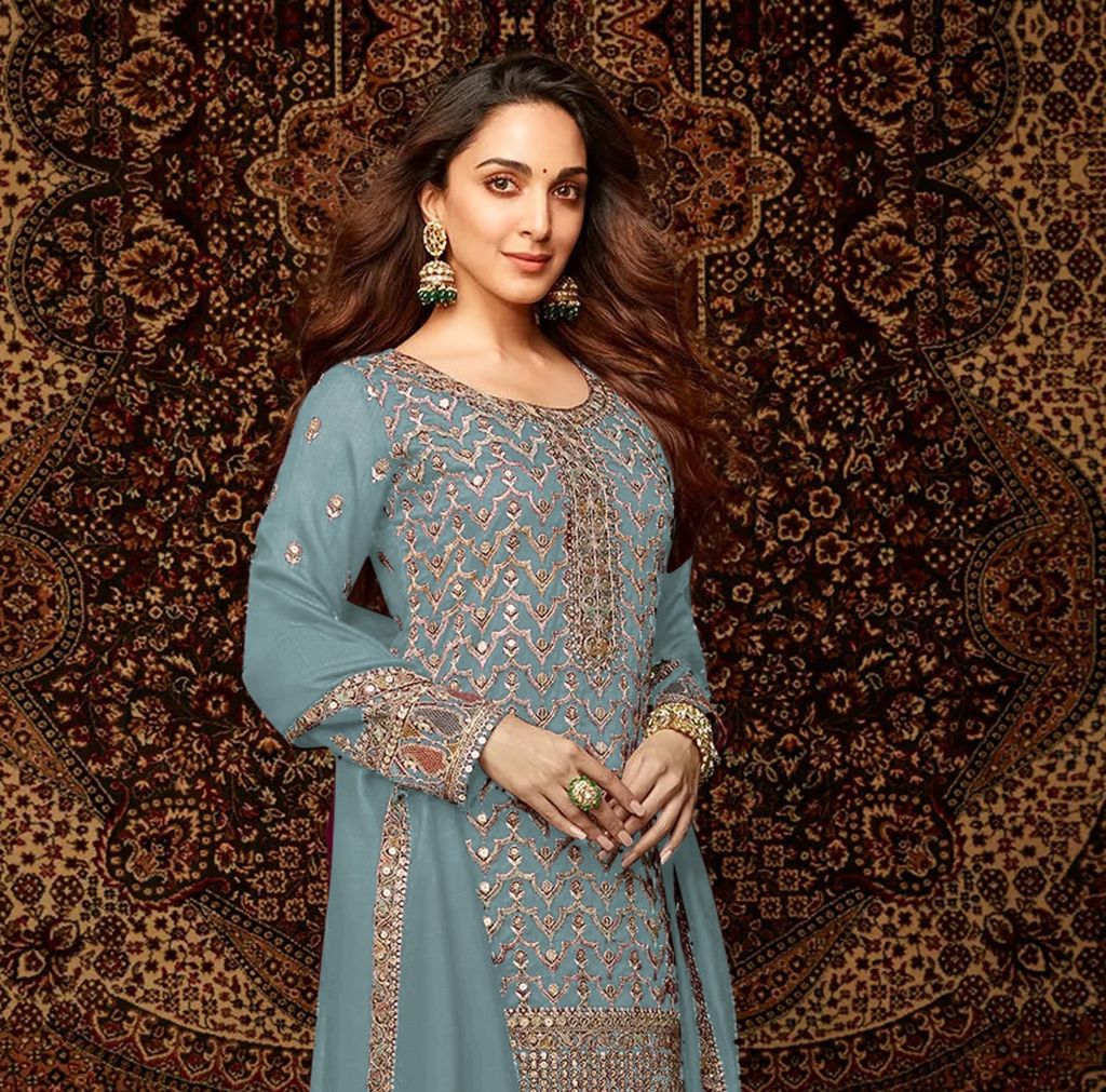 Chinon Silk Suit With Embroidery Work | Ready To Wear