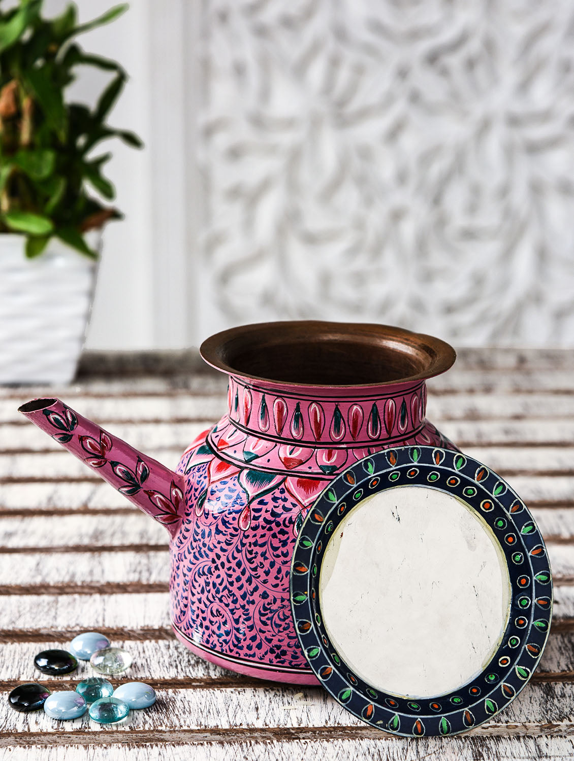 Hand Painted Copper Pitcher : Mughal Pink