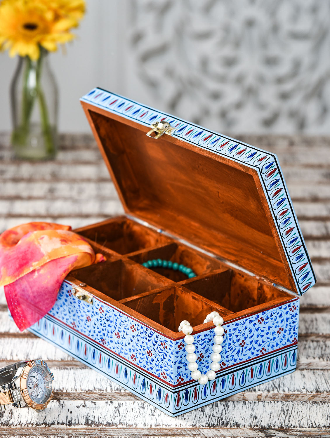 Hand Painted Tea Box : Mughal Sky Blue