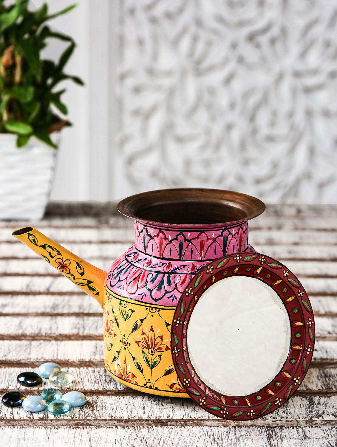 Hand Painted Copper Pitcher : Mughal Yellow