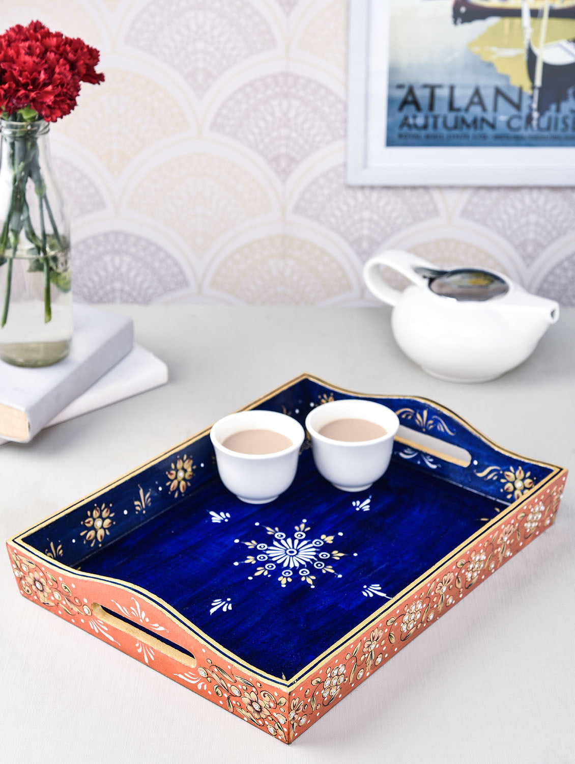 Hand Painted Tray - Mughal Embossed